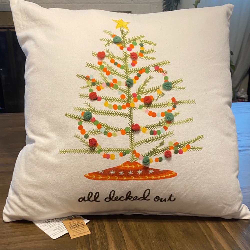Creative Co-Op Festive Pillow with Colorful Tree Design
